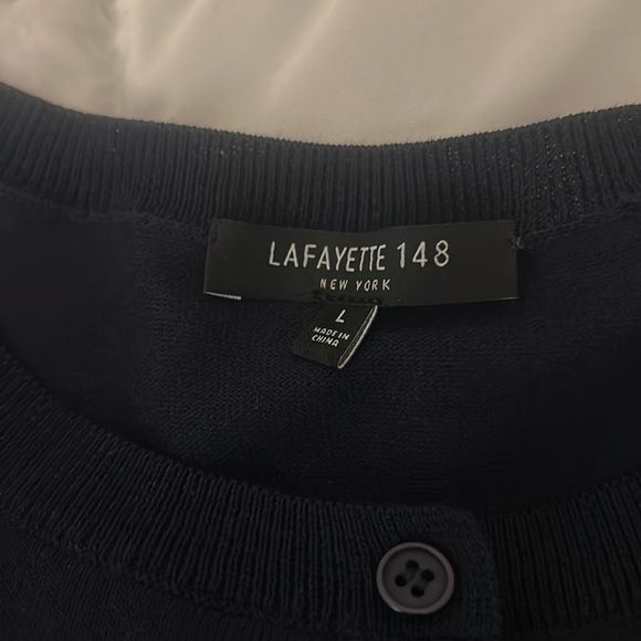 Women’s Lafayette 148 Crew Neck Midi Length Dress, Navy Blue, Size Large, - Picture 14 of 15